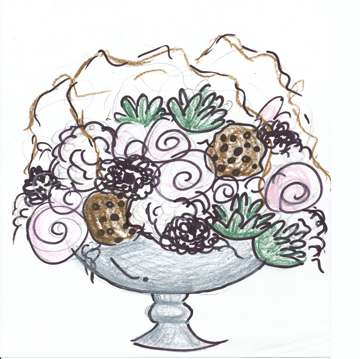 Below is a rough sketch of her centerpieces Those are dried lotus pods by 