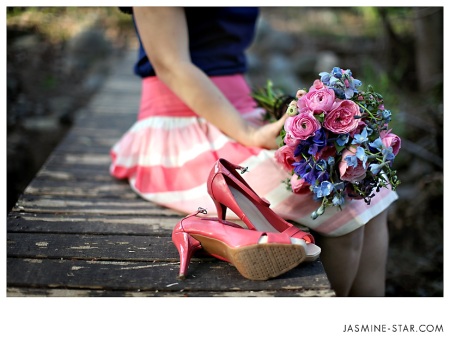 Delphinium, garden roses, and ranunculus.  Shoes from target.  Haha!